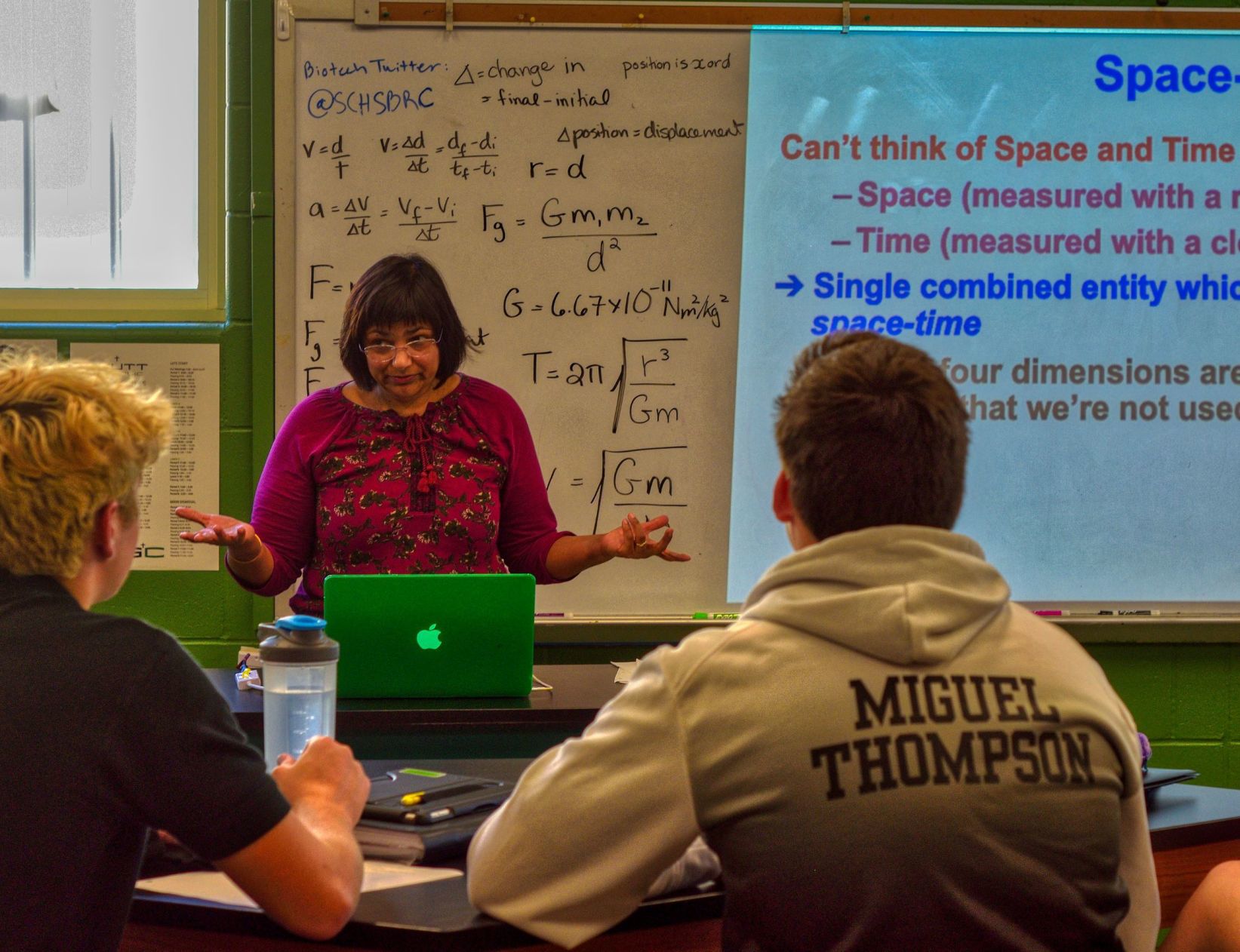 Skutt high science teacher Abbey Brockhouse engages physics students on Newton and Einstein
